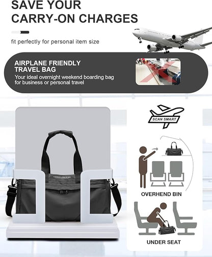 Gym Bag for Women Men with Shoe Compartment, Sport Duffel Bag, Waterproof Travel Weekender Overnight Carry on Bag for Yoga with Trolley Sleeve, Grey