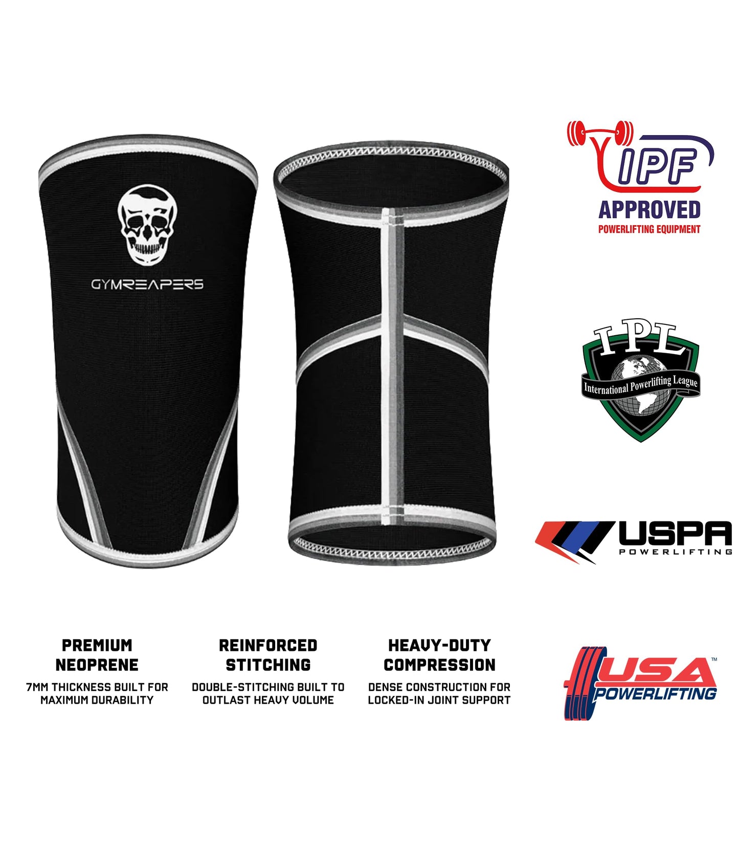 Gymreapers Knee Sleeves (1 Pair) with Gym Bag - IPF Approved - Support Compression Brace for