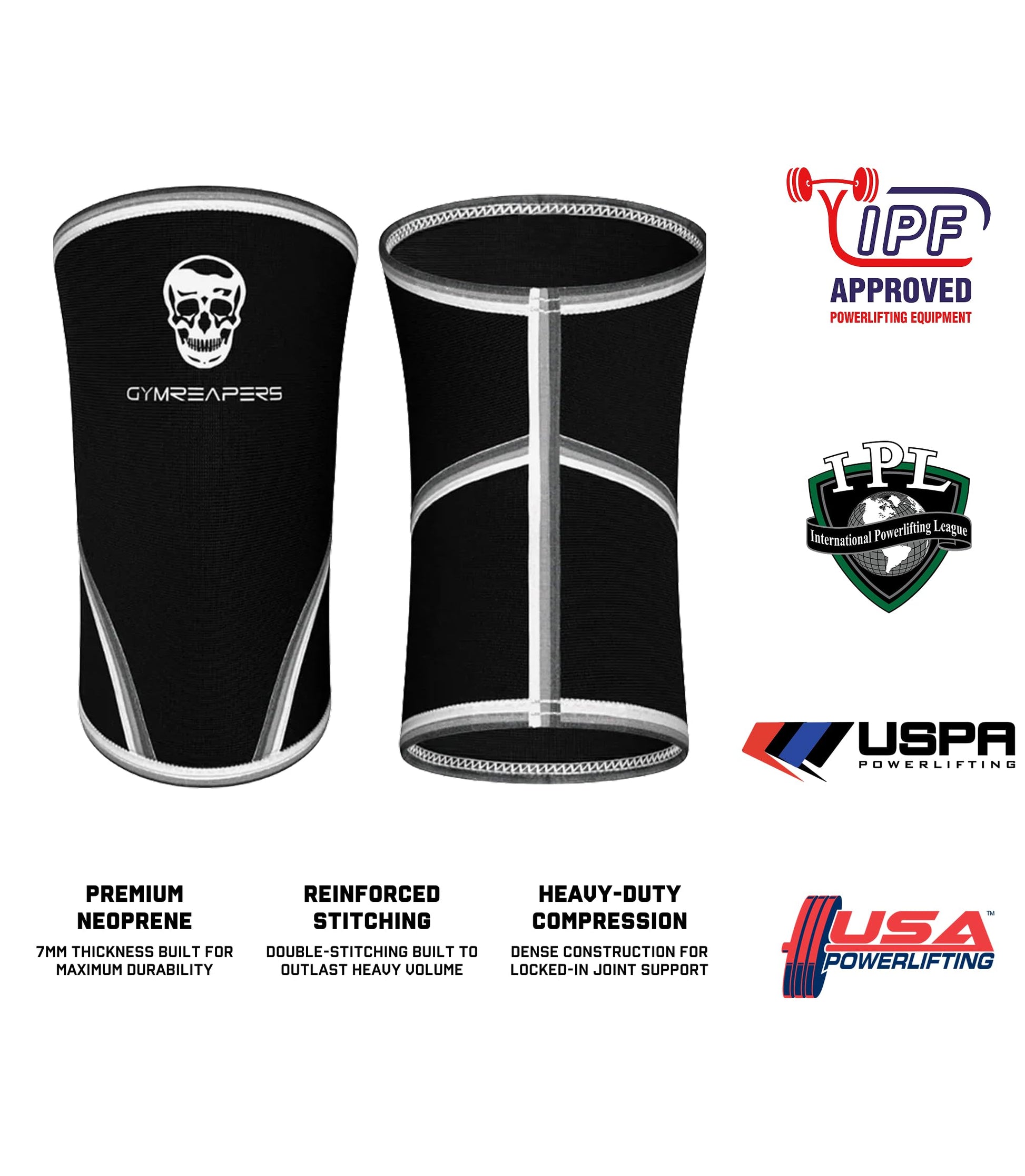 Gymreapers Knee Sleeves (1 Pair) with Gym Bag - IPF Approved - Support Compression Brace for