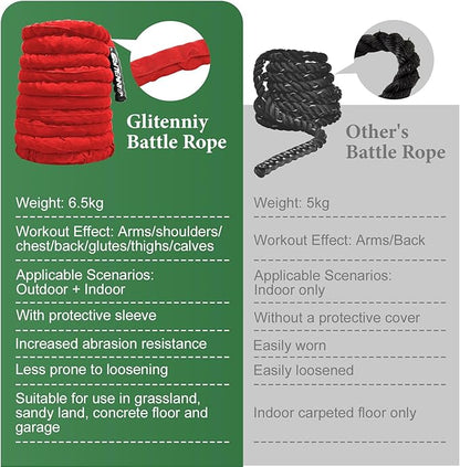 Battle Ropes Red Workout Rope 1.5inch Battle Ropes for Home Gym 30ft Exercise Ropes for Working Out Heavy Ropes for Exercise Training Weighted Rope Weighted Workout Rope Battle Rope