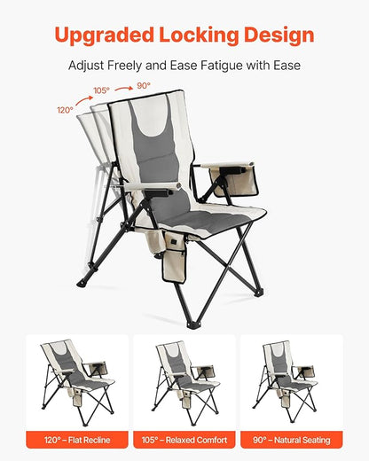 VEVOR Heated Camping Chair, 3 Heat Settings, High Back Folding Camping Chair, Supports 260lbs, Full Padded Beach Chairs with Armrest & Cupholder, Portable Lawn Chairs for Outdoor Sports Travel