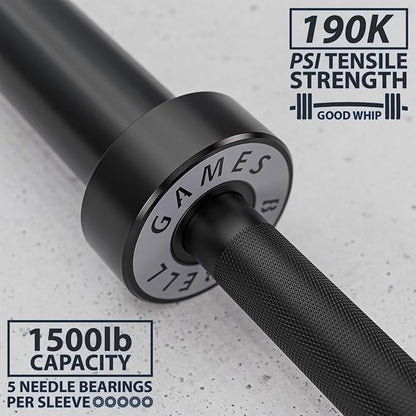 Synergee Games 15kg and 20kg Colored Ceramic Coated Barbells. Rated 1500lbs for Weightlifting and Powerlifting. Black, Red, Grey, Pink