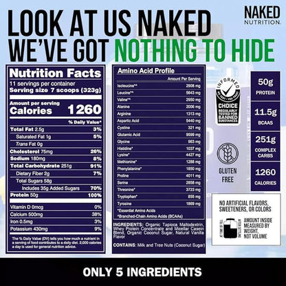 NAKED Vanilla Mass - All Natural Vanilla Weight Gainer Protein Powder - 8lb Bulk, GMO Free, Gluten Free & Soy Free, No Artificial Ingredients - 1,260 Calories - 11 Servings