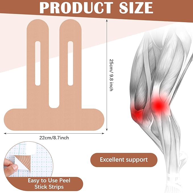 50 Pcs Precut Kinesiology Tape for Knees Pain Relief Elastic Waterproof Athletic Knee Tape for Support Stability Sports(Skin Color)