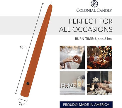 Colonial Candle Unscented Taper Candle, Handipt Collection, Pumpkin, 10 in, Pack of 12 - Up to 8 Hours Burn