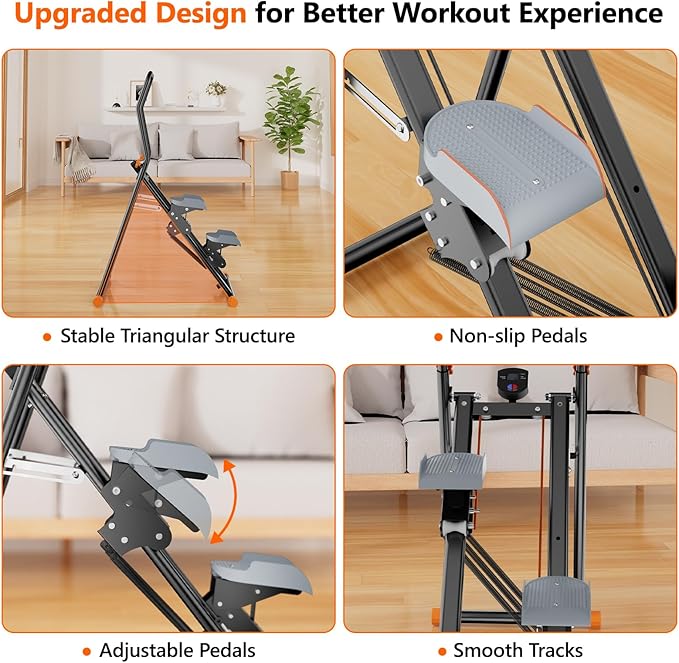 Stair Stepper with Adjustable Resistance for Home Cardio Workout,Upgraded Vertical Climber Machine Full-Body Workout,Compact Folding Exercise Climber, Adjustable Handlebar & Pedals