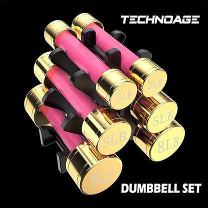 TECHNOAGE Round Dumbbell Sets with Steel Handle, Odorless Neoprene rubber Handle Cover
