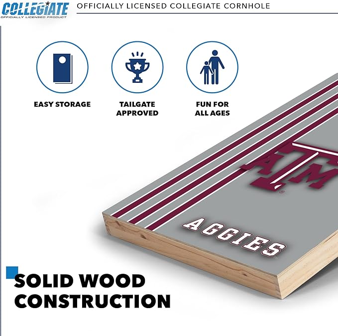 2' x 3' Solid Wood Cornhole Set with Direct Print HD Team Graphics – Great Gift for Any NCAA Fan! Bean Bag Toss Family Outdoor Games