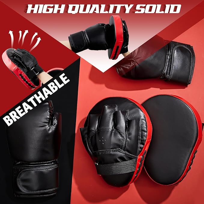 4-in-1 2 Pairs 8 oz Boxing Gloves and 4 Pcs Punching Mitts Set for Kids Men Women, Boxing Gloves Pads Equipment Set for Training Kickboxing MMA Karate Muay Thai Martial Arts