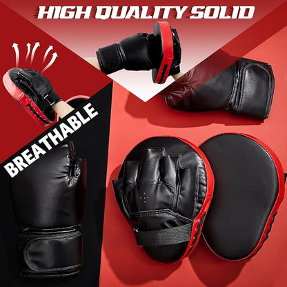 4-in-1 2 Pairs 8 oz Boxing Gloves and 4 Pcs Punching Mitts Set for Kids Men Women, Boxing Gloves Pads Equipment Set for Training Kickboxing MMA Karate Muay Thai Martial Arts