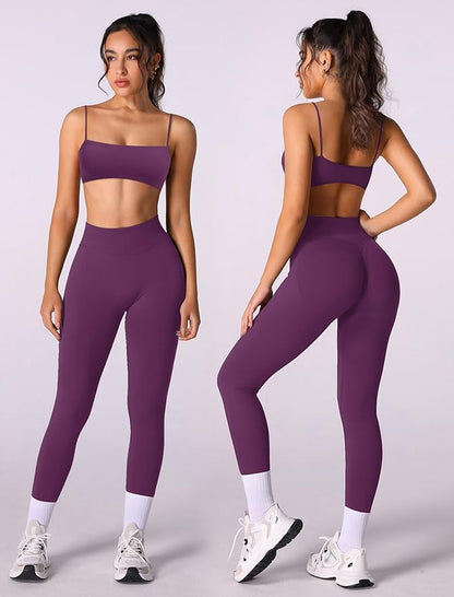 Workout sets for women 2 piece:Spaghetti Straps BacklessTop Bra and High Rise leggings for yoga