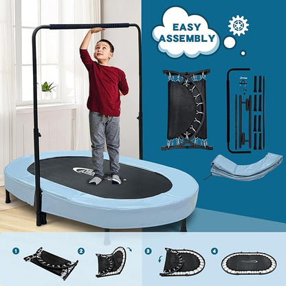 Nattork 56" Kids Trampoline Indoor, Double Trampoline with Adjustable Handle for Kids, Indoor/Outdoor Foldable Jumper, Max Load 220lbs