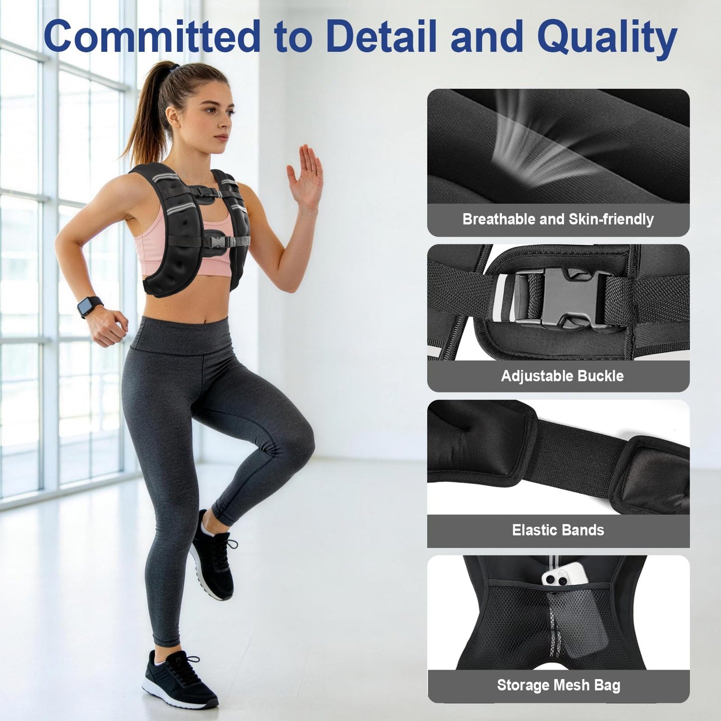 Weighted Vest with Two Adjustment Straps for Men Women, 8lbs/12lbs/16lbs/20lbs Weight Vest with