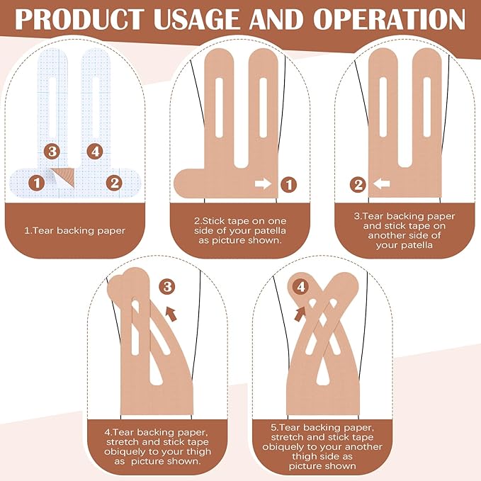 50 Pcs Precut Kinesiology Tape for Knees Pain Relief Elastic Waterproof Athletic Knee Tape for Support Stability Sports(Skin Color)