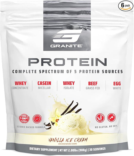 Granite Nutrition Protein Powder - Premium 5-Source Blend (Whey, Casein, Egg, Grass-Fed Beef) for