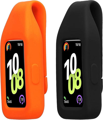 kwmobile 2X Clip Holders Compatible with Huawei Band 10/9 / 8 - Clip-On Holder Replacement Set - Black/Orange