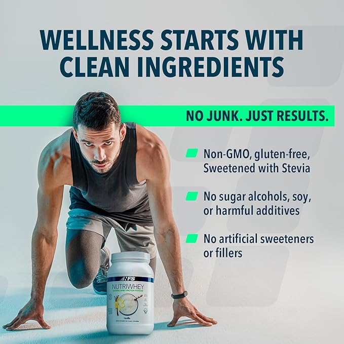 NF Sports Post Workout Nutri Whey Protein Powder, Dietary Supplement, Amino Energy, Supports Immunity & Health, BCAA Powder, Protein Powered, Helps Fight Stress (Vanilla Powder, 852g, 23 Servings)