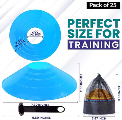 Soccer Cones 100/50/25 Pack with Carry Bag & Holder Five Colors | Agility Disc Cones Set for Training | Sports Practice Equipment for Soccer, Football, Basketball, Coaching & Speed