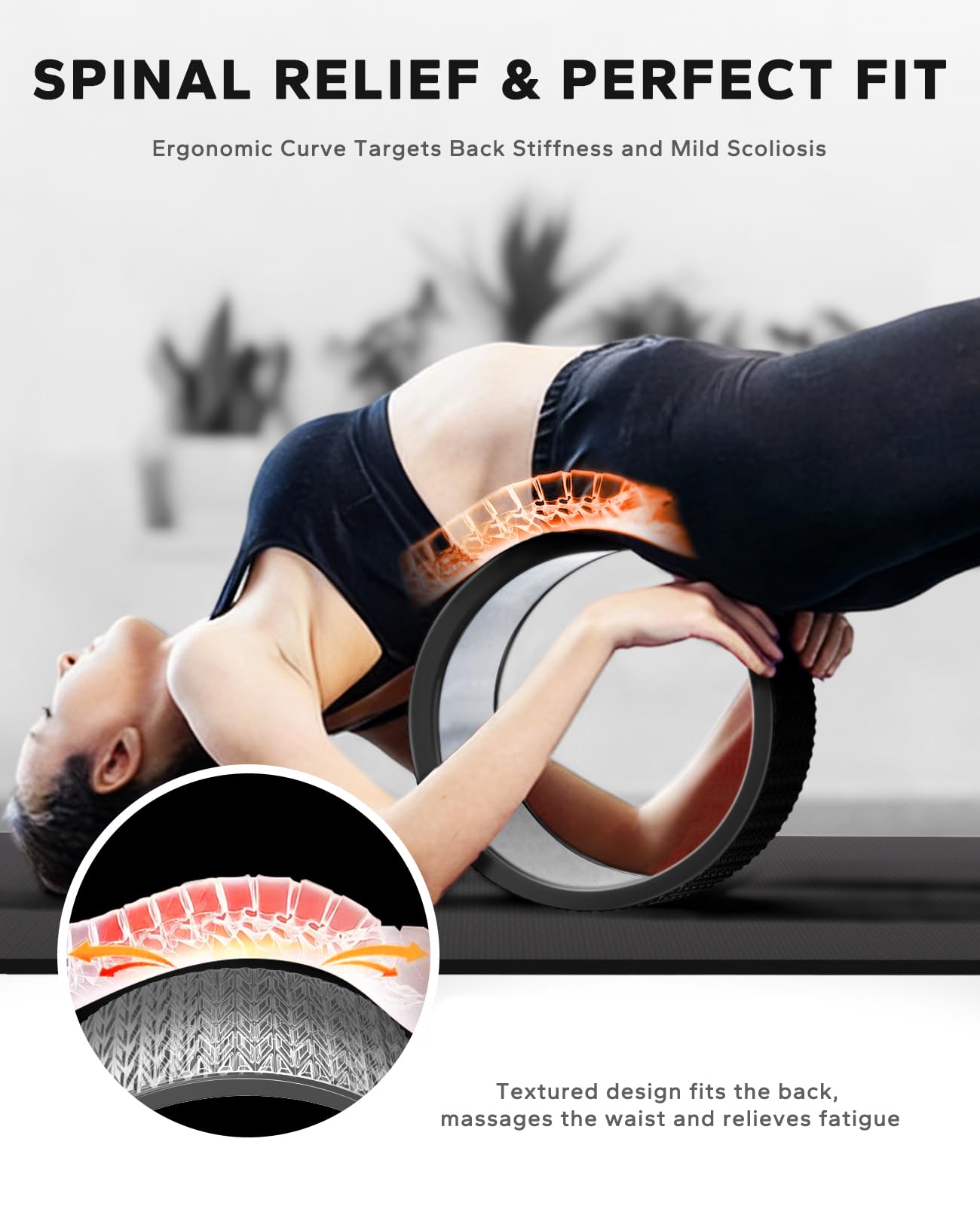 HAPBEAR Yoga Wheel Set with Exercise Ball, 12'' Back Roller Wheel for Back Pain Relief, Foam Roller