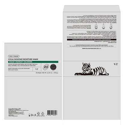 VT COSMETICS Cica-Exosome Moisture Mask 20 Sheets, Centella Asiatica & Hyaluronic Acid with Exosomes for Deep Hydration & Calming, Biodegradable Vegan Sheets, Korean Face Mask