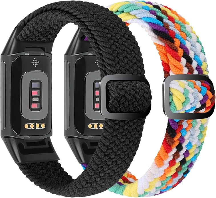 Elastic Braided Bands Compatible with Fitbit Charge 5/Fitbit Charge 6 for Women Men, Breathable Adjustable Stretchy Nylon Loop Sport Replacement Wristbands for Fitbit Charge 6 Charge 5 Straps