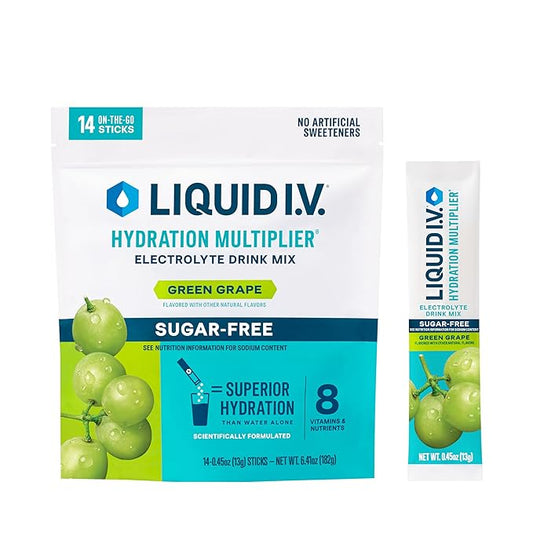Liquid I.V.® Hydration Multiplier® Sugar-Free - Green Grape | Electrolyte Powder Drink Mix | 14