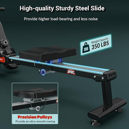 Rowing Machine, Magnetic Rowing Machine for Home, Upgraded 32-Levels Quiet Resistance with Smart Electronic Knob, 350 LBS Weight Capacity, Compact Rower Machine Easy Assembly, App Supported