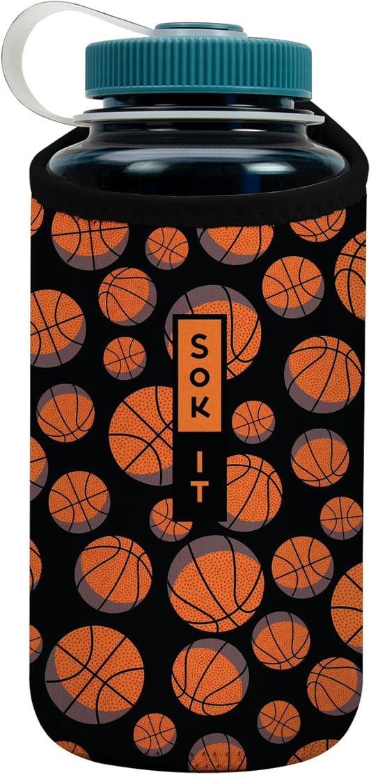 Sok It BotlSok Water Bottle Sleeve Insulated Neoprene Cover (Basketball, Fits 32oz Nalgene)