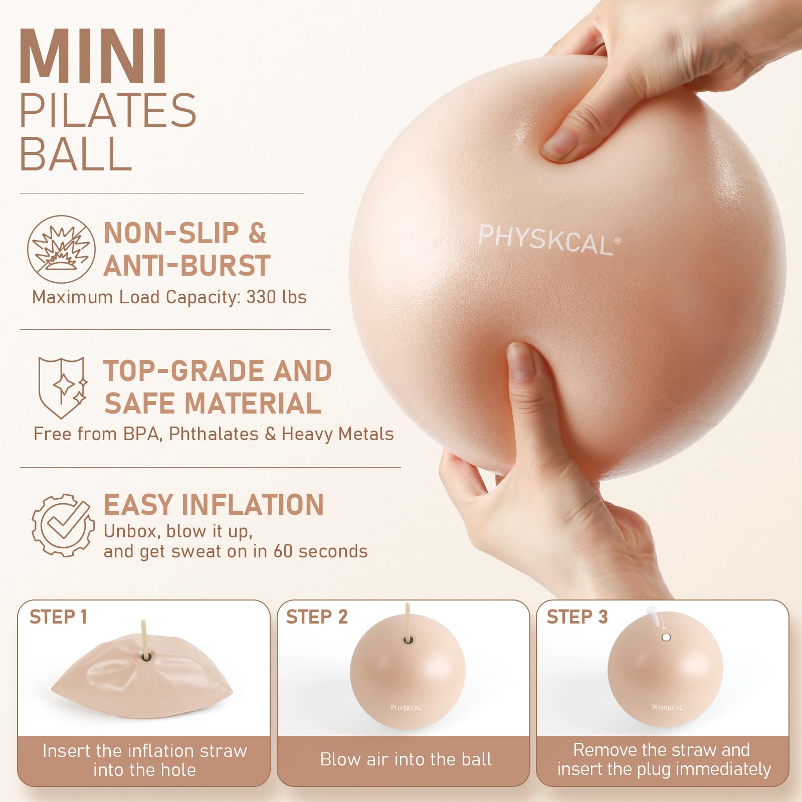 PhysKcal Pilates Kit, 15-Inch Pilates Ring with Pilates Ball & Bands, Nude