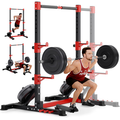 YOLEO Squat Rack with Adjustable Pull-Up Bar & Extended Safety Arms, Multi-Functional Power Racks