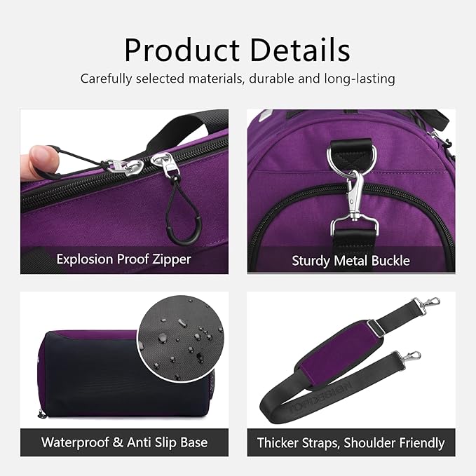 TOPDesign Gym Bag for Women & Men, Unisex Duffel Bag with Shoe Compartment & Wet Pocket for Travel Sports Gym (M Purple)