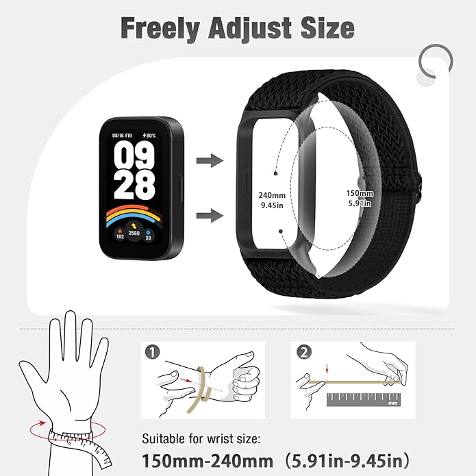 2 Pack Elastic Bands Compatible with Xiaomi Smart Band 9 Active Women Men, Soft Nylon Replacement Sport Wriststrap for Redmi Band 3