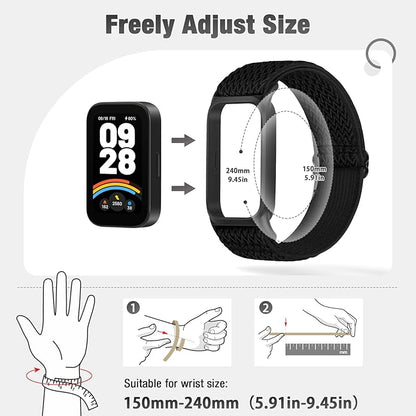 2 Pack Elastic Bands Compatible with Xiaomi Smart Band 9 Active Women Men, Soft Nylon Replacement Sport Wriststrap for Redmi Band 3