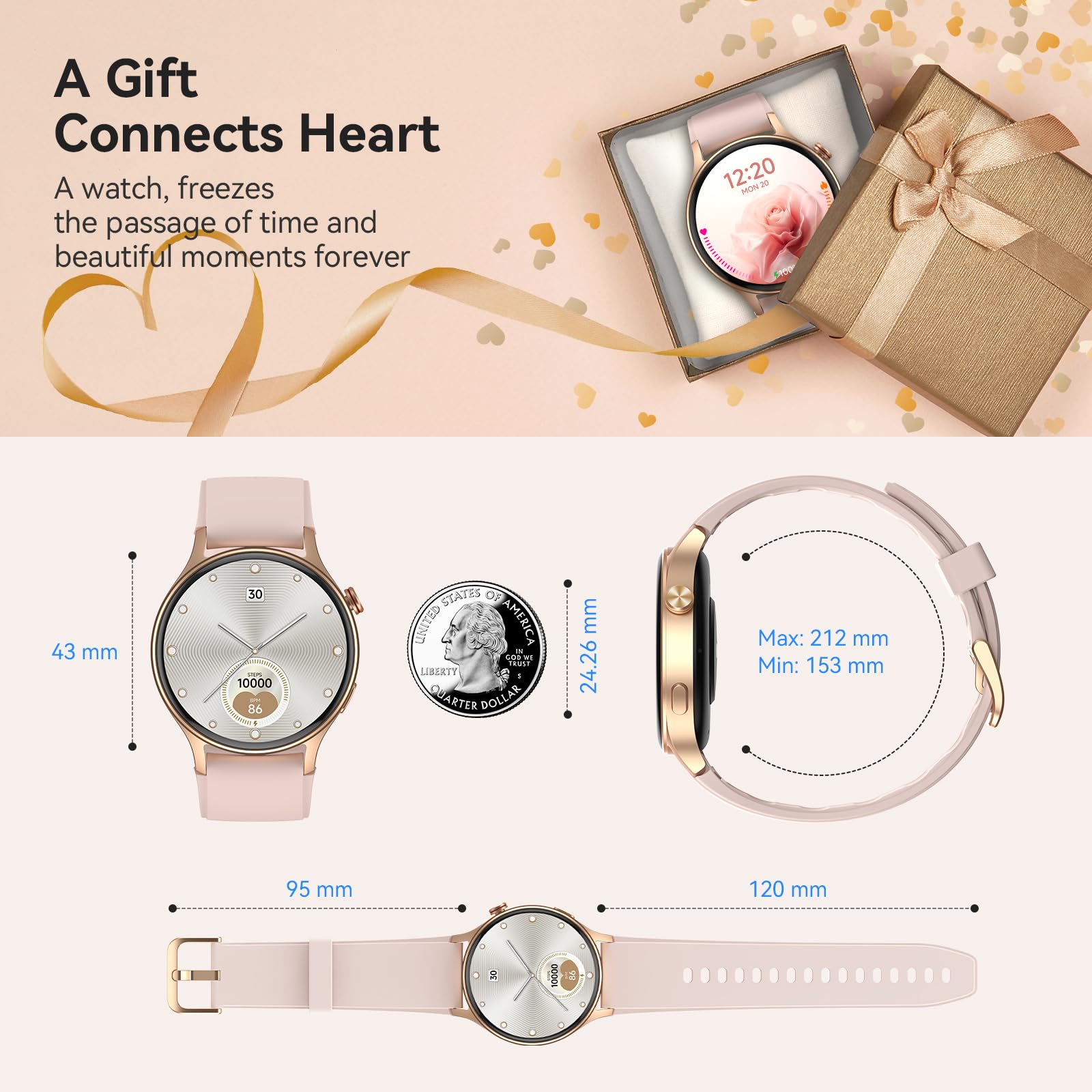 Smart Watch for Women, Answer/Make Call, 1.32'' AMOLED Ultra-Clear Screen