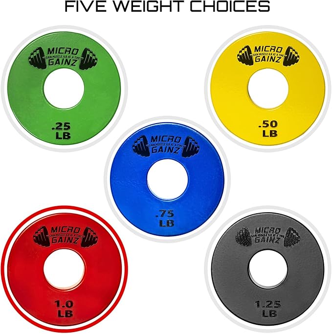Micro Gainz Standard 1-Inch Center Hole Fractional 2 Pcs Color Weight Plates, Choose (.25LB-1LB) Designed for Standard 1-Inch Dumbbell & Barbell for Strength Training, Made in USA