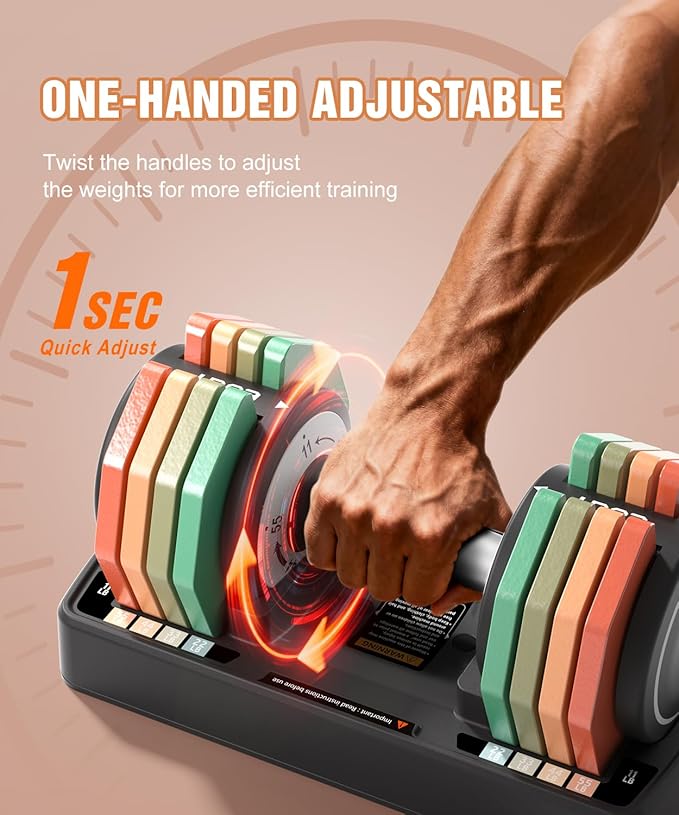 Adjustable Dumbbells Set/Single, 12.5LB/22.5LB/55LB 5 in 1 Free Adjustable Dumbbell Set with Anti-Slip Handle & Rainbow-colored Weight Plates for Home Gym, Weight Set for Women Men