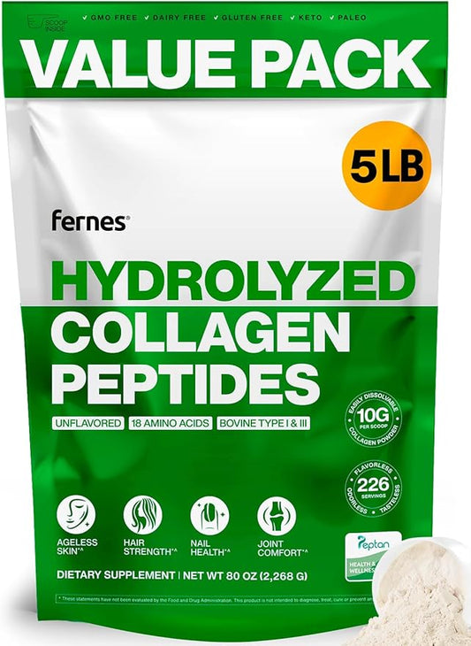 Collagen Powder for Women Men (5LB) Type I & III Flavorless & Odorless Easy-Mix Hydrolyzed Peptan