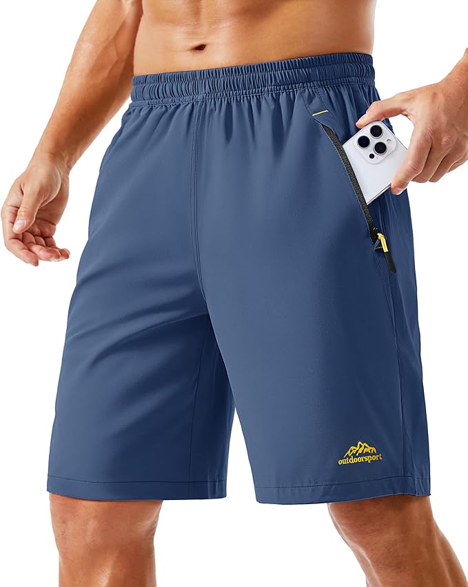TACVASEN Men's Running Athletic Shorts 9" Quick Dry Workout Gym Shorts Lightweight Summer Shorts 3 Zipper Pockets