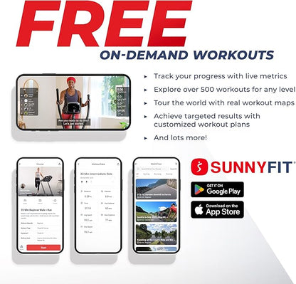 Sunny Health & Fitness Full Body Workout Elliptical Trainer with Digital Performance Monitor, Low Impact Exercise, and Optional Bluetooth with Exclusive SunnyFit App