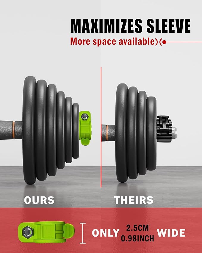 Narrow Barbell Clips 2.5cm Width for Olympic Bars, 0.9-1.18inch Adjustable Weight Clamps, Quick Release Locking Collars for Weightlifting