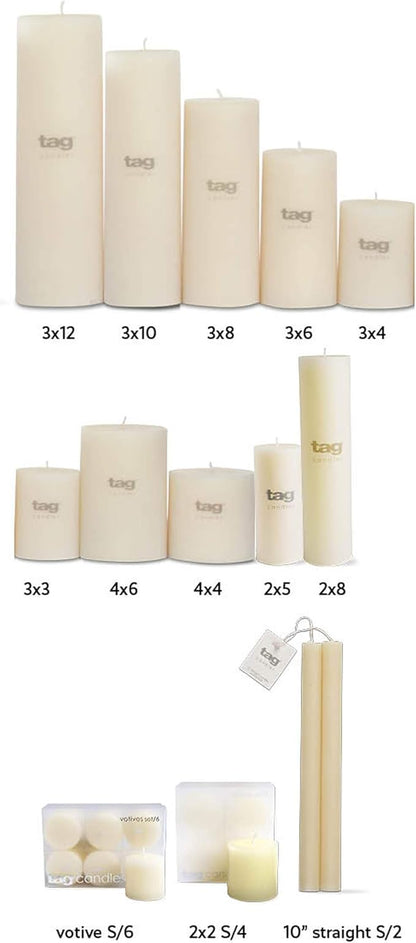 tag Chapel 4X4 Ivory Pillar Paraffin Wax Candle Unscented Drip-Free Long Burning 75 Hours For Home Decor Wedding Parties 4x4 Ivory