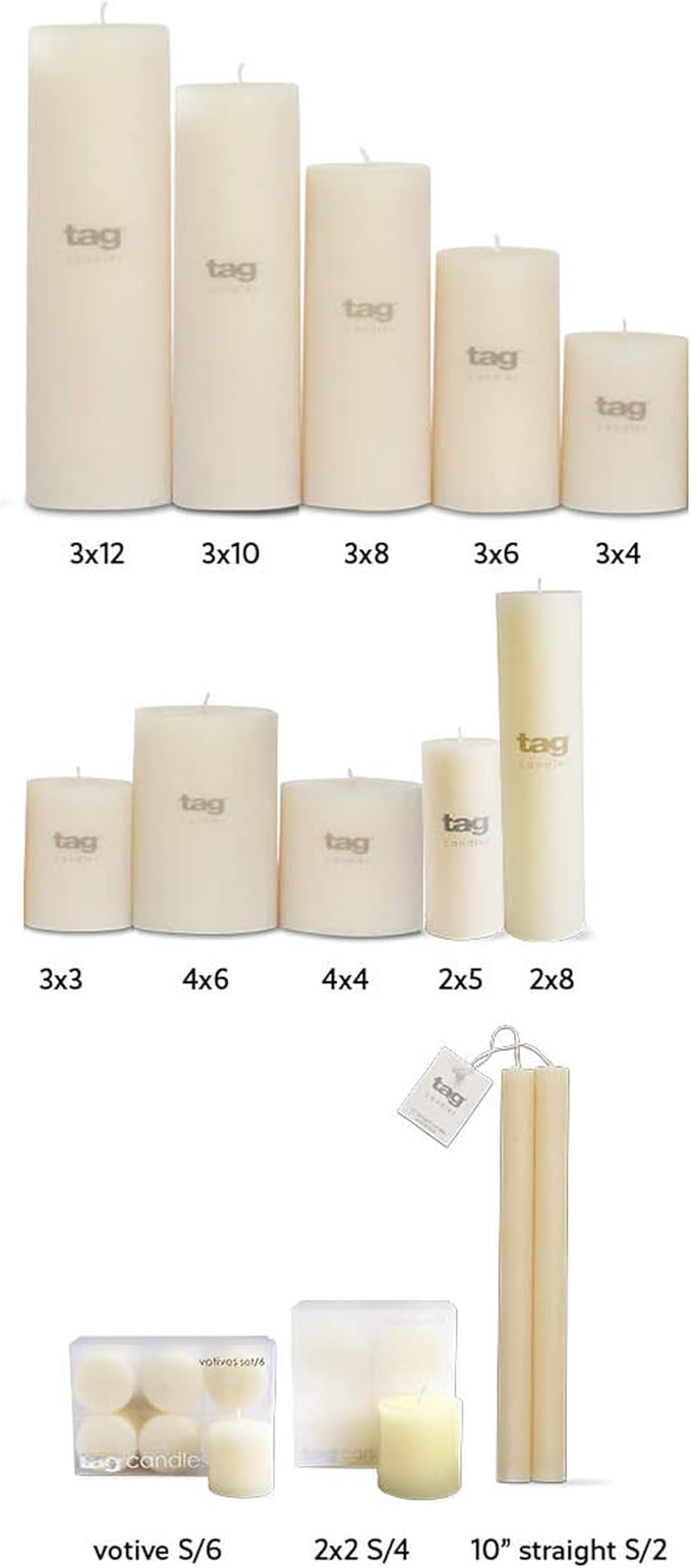 tag Chapel 4X6 Ivory Pillar Paraffin Wax Candle Unscented Drip-Free Long Burning 130 Hours for Home Decor Wedding Parties 4x6 Ivory