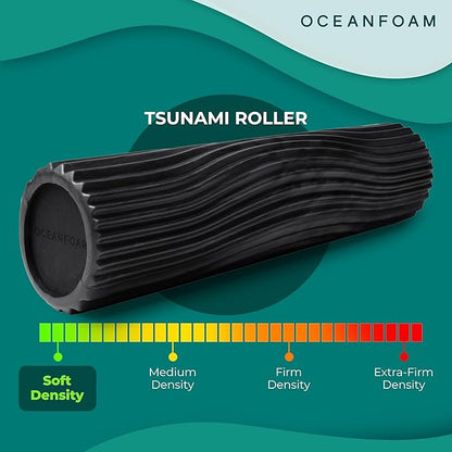 Oceanfoam Tsunami Roller (Black & Charcoal Marbled) - Soft, Textured Foam Roller for Physical Therapy, Back Pain, Exercise & Stretching - Wave Textured - Yoga, Wellness - Extra-Large 26" x 5.9"