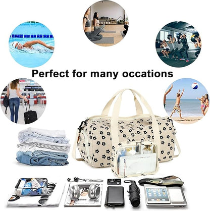 Duffle Bag for Gym Sports Women Girls Workout Travel Bag Weekender with Shoe Compartment and Wet Pocket