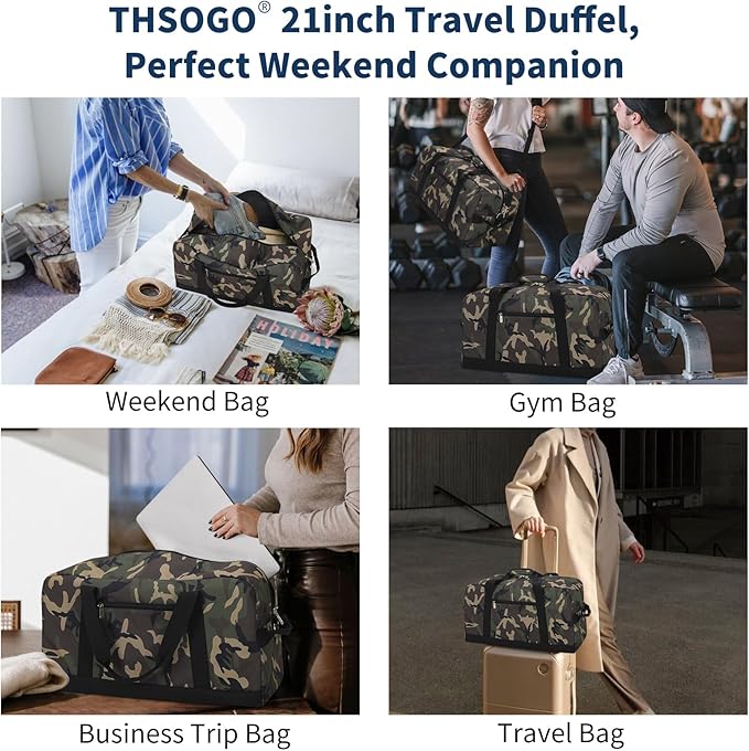 21 inch Gym Bag for Men - 40L Travel Duffel Bag Sport Duffle Bags for Weekend Overnight with Bottom Support (Camouflage)
