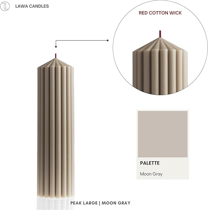 LAWA Ribbed Peak Pillar Candle - Large Beautiful Handmade Pillar Scented Soy Wax Candle Elegant Bubble Aesthetic Candle Housewarming Gift Home Room Shelf Decor Idea White (Set of 3, Moon Gray)