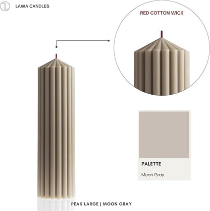 LAWA Ribbed Peak Pillar Candle - Large Beautiful Handmade Pillar Scented Soy Wax Candle Elegant Bubble Aesthetic Candle Housewarming Gift Home Room Shelf Decor Idea Moon Gray (Large)