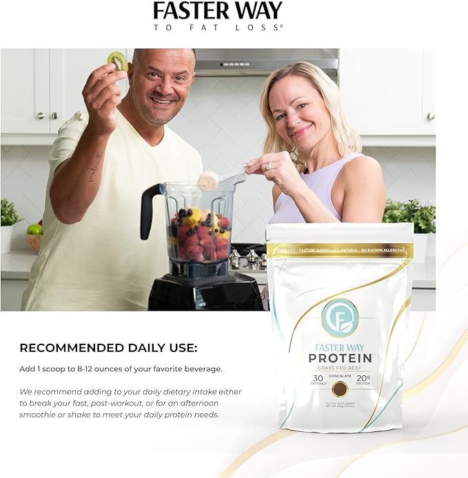 Faster Way - Protein Powder - Hydrolyzed Grass Fed Beef - 20g of Protein Per Serving - Muscle Growth & Recovery - 9 Essential Amino Acids - Sugar, Gluten & Dairy Free - Non-GMO -Chocolate -30 Servings