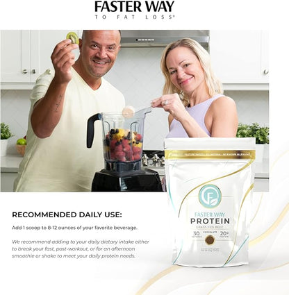 Faster Way - Protein Powder - Hydrolyzed Grass Fed Beef - 20g of Protein Per Serving - Muscle Growth & Recovery - 9 Essential Amino Acids - Sugar, Gluten & Dairy Free - Non-GMO -Chocolate -30 Servings