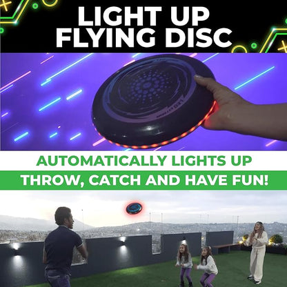 Toysery LED Light Up Fresbee - Glow in The Dark Fresbee for Kids and Adults, Flying Disc Adventure for Day and Night - Easy to Use Ideal for Camping Game